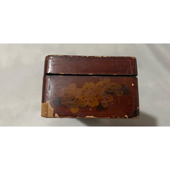 OLD ANTIQUE CHINESE HAND PAINTED WOOD BOX HAND MADE HINGES & TACKS 1800's - Picture 4 of 11